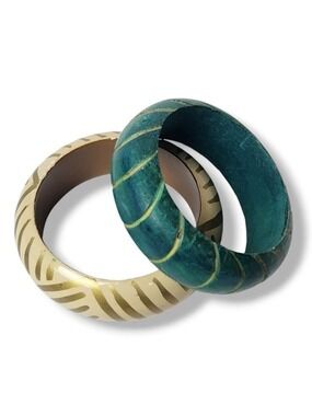 Vintage Wooden Chunky Bracelets Bangles Pair